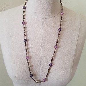 Purple & Bronze Glass Beaded Necklace